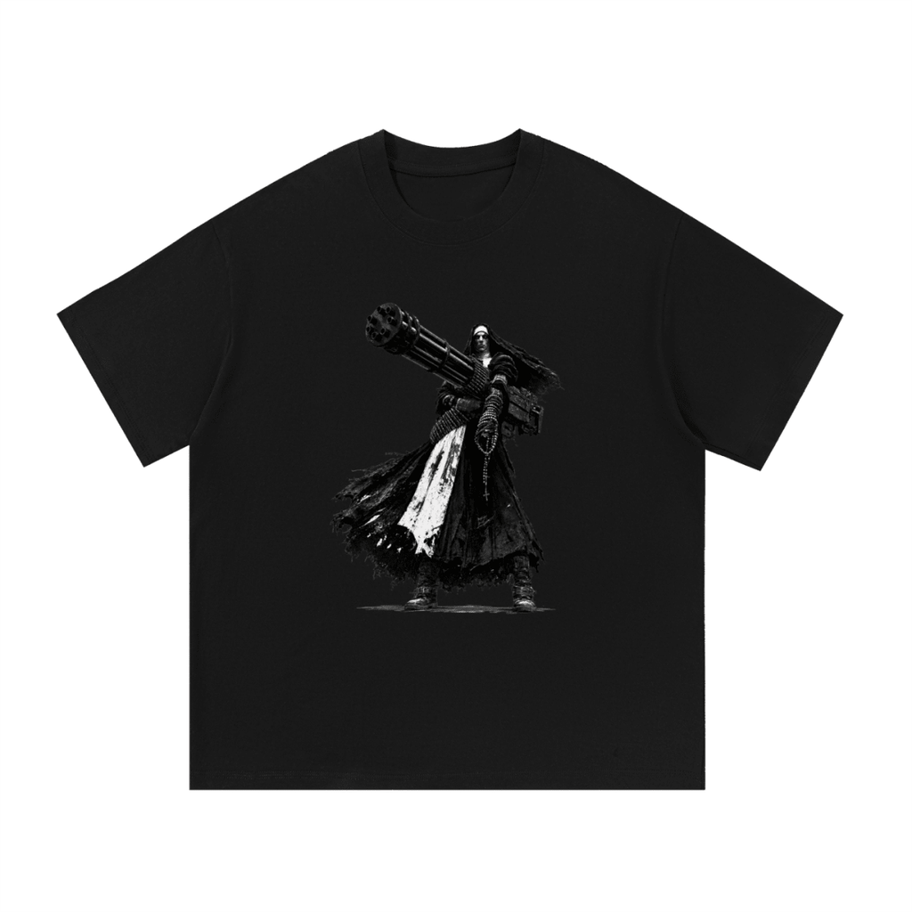 0 Holy Heavy Gunner Nun Graphic Essential Cotton T-Shirt - Shirt Habit