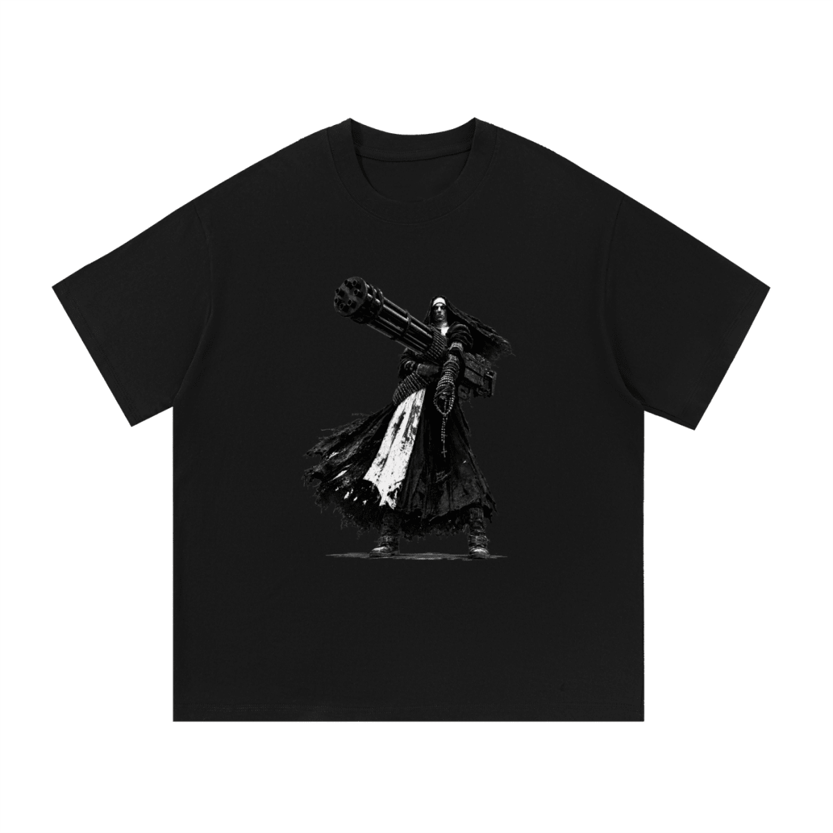 0 Holy Heavy Gunner Nun Graphic Essential Cotton T-Shirt - Shirt Habit