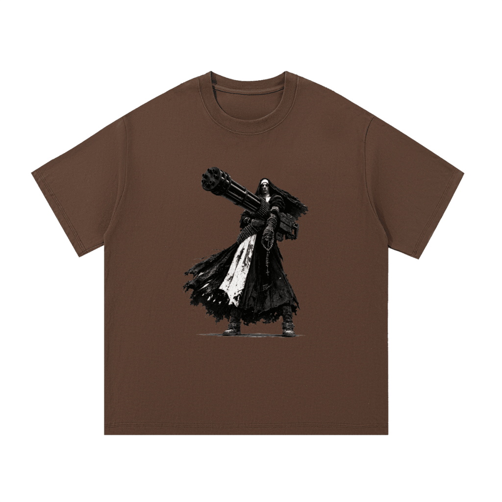 0 Holy Heavy Gunner Nun Graphic Essential Cotton T-Shirt - Shirt Habit