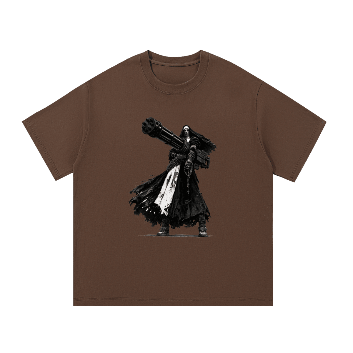 0 Holy Heavy Gunner Nun Graphic Essential Cotton T-Shirt - Shirt Habit