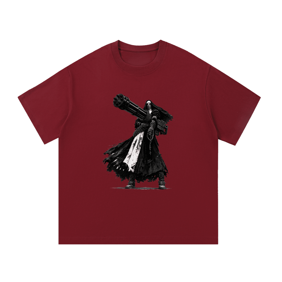 0 Holy Heavy Gunner Nun Graphic Essential Cotton T-Shirt - Shirt Habit