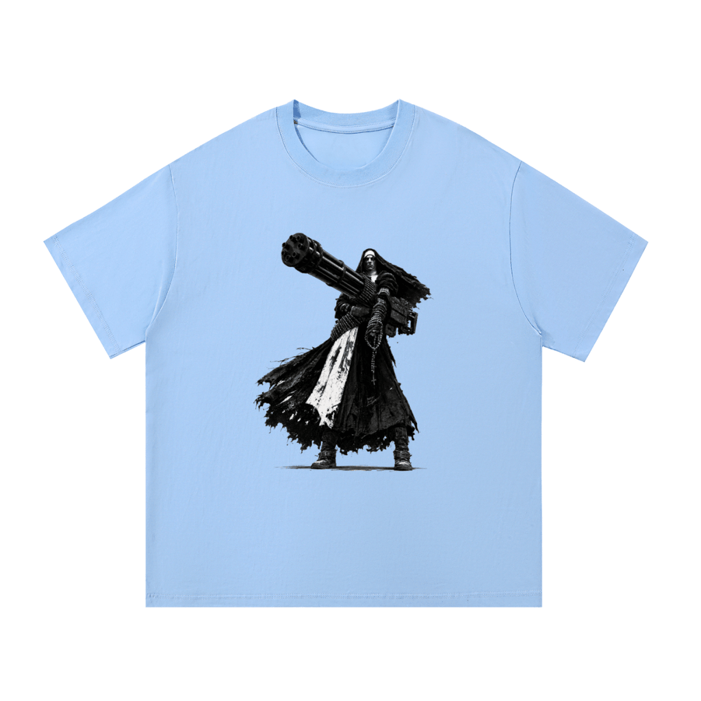 0 Holy Heavy Gunner Nun Graphic Essential Cotton T-Shirt - Shirt Habit