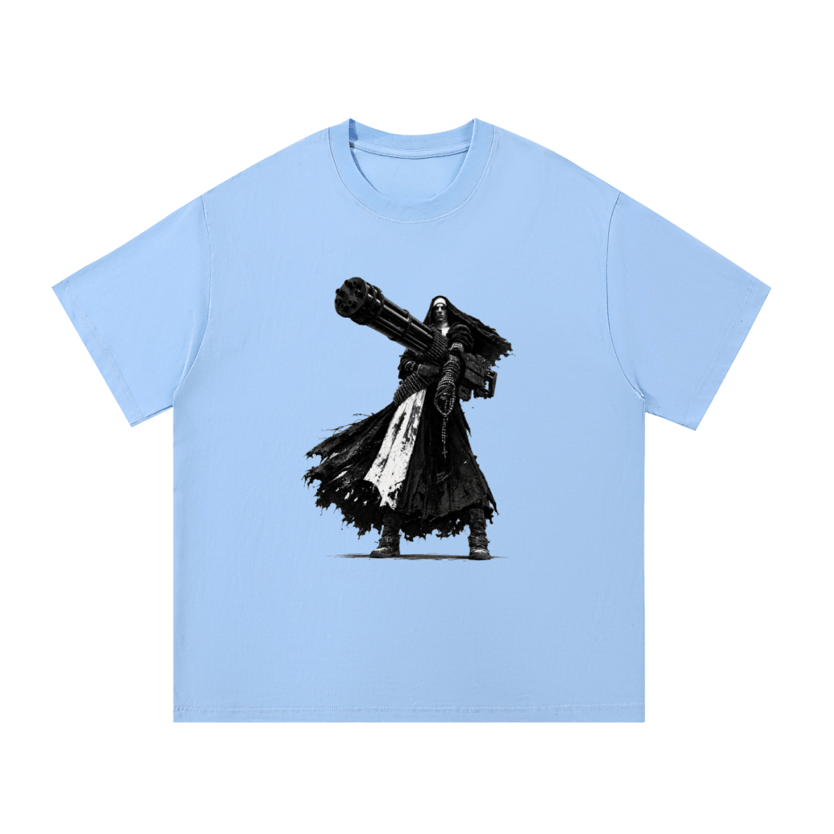 0 Holy Heavy Gunner Nun Graphic Essential Cotton T-Shirt - Shirt Habit