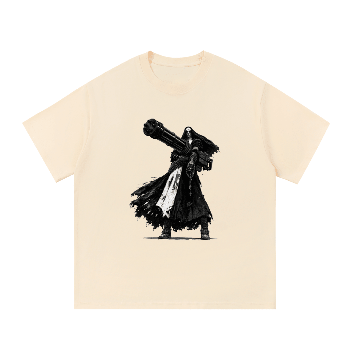 0 Holy Heavy Gunner Nun Graphic Essential Cotton T-Shirt - Shirt Habit
