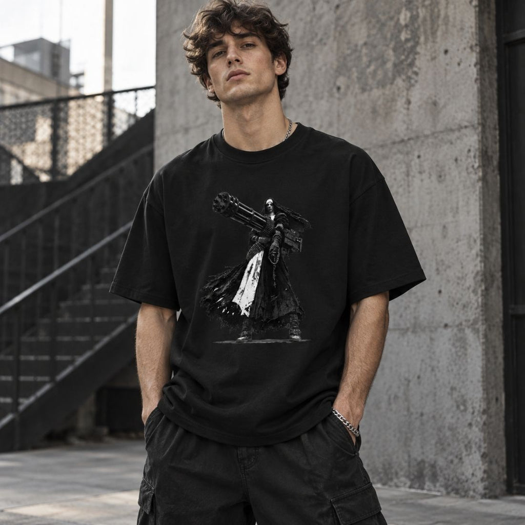 0 Holy Heavy Gunner Nun Graphic Essential Cotton T-Shirt - Shirt Habit