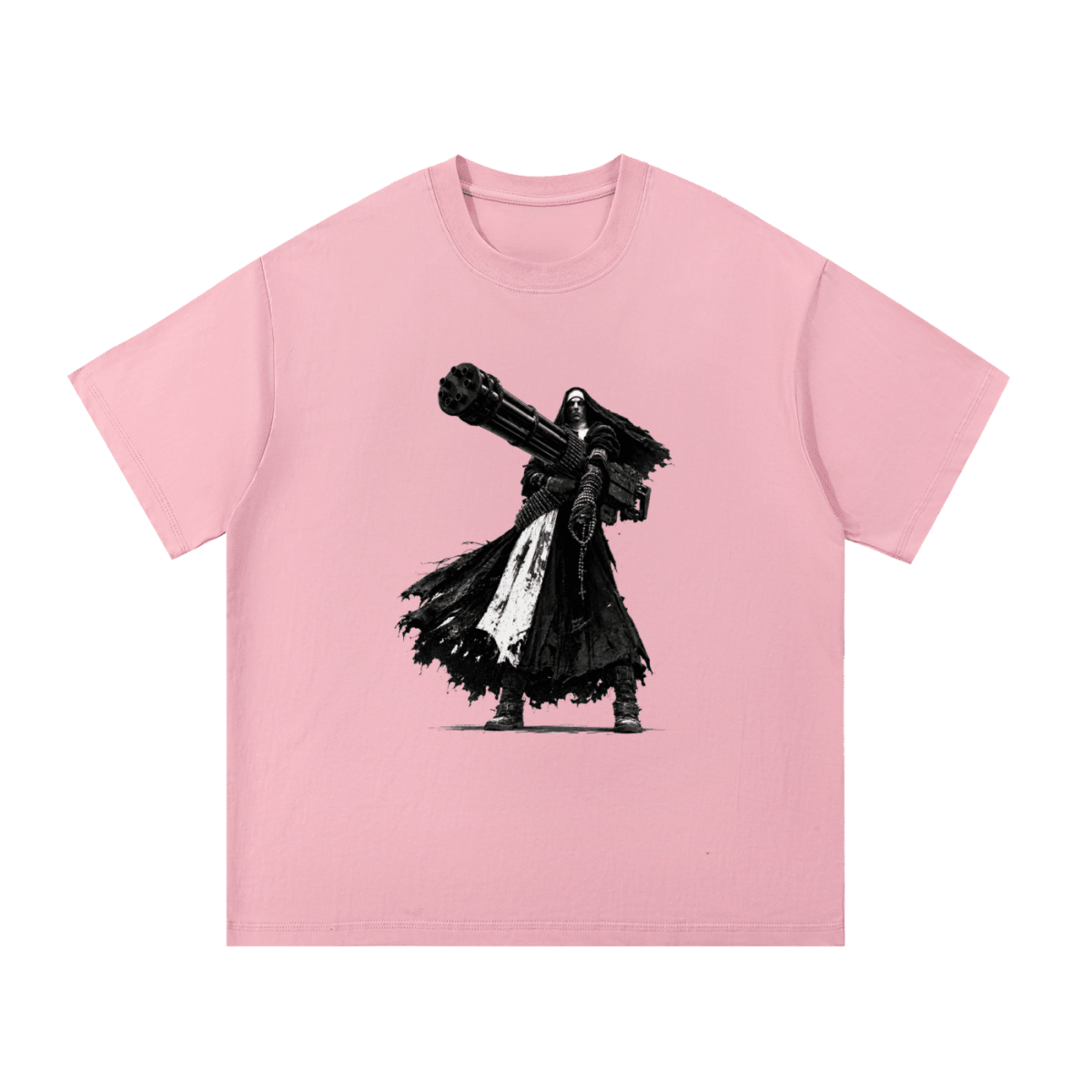 0 Holy Heavy Gunner Nun Graphic Essential Cotton T-Shirt - Shirt Habit