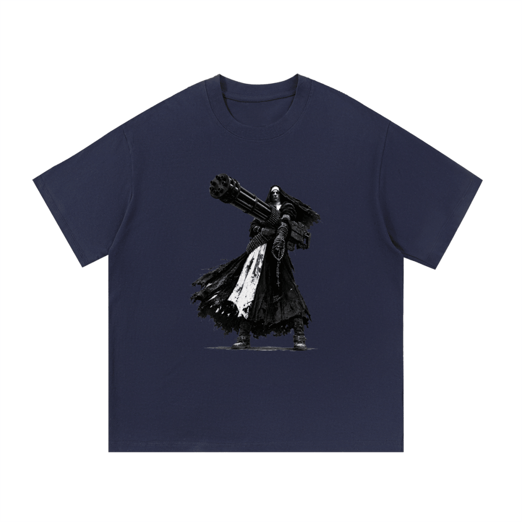 0 Holy Heavy Gunner Nun Graphic Essential Cotton T-Shirt - Shirt Habit