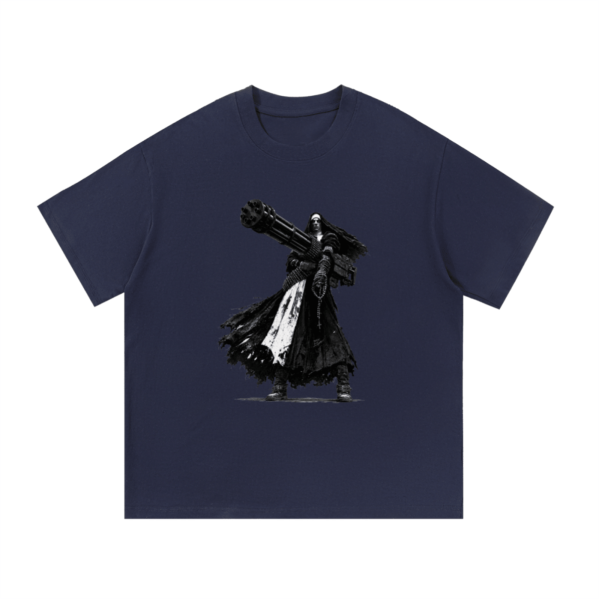 0 Holy Heavy Gunner Nun Graphic Essential Cotton T-Shirt - Shirt Habit