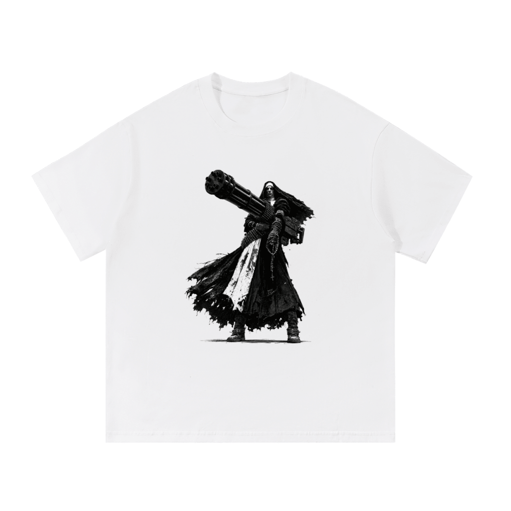 0 Holy Heavy Gunner Nun Graphic Essential Cotton T-Shirt - Shirt Habit