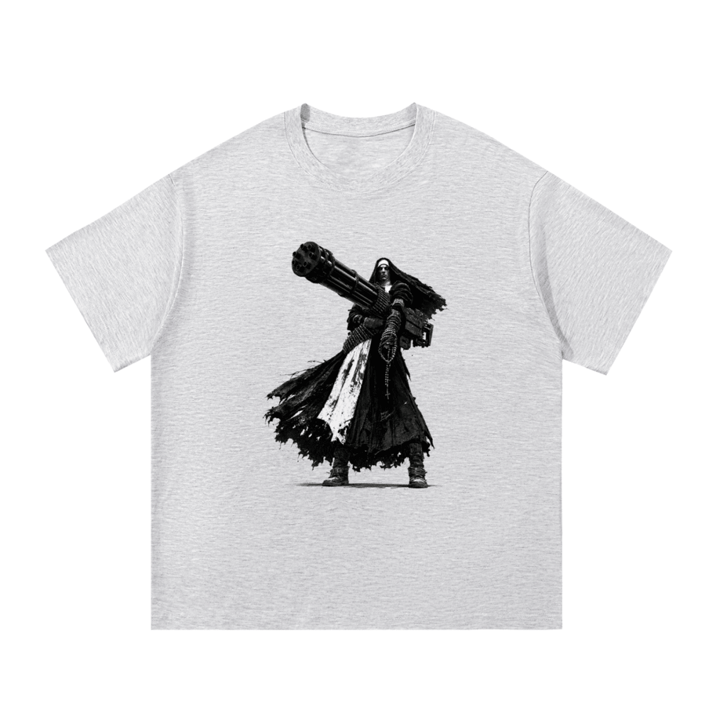 0 Holy Heavy Gunner Nun Graphic Essential Cotton T-Shirt - Shirt Habit
