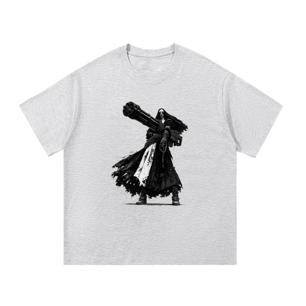 0 Holy Heavy Gunner Nun Graphic Essential Cotton T-Shirt - Shirt Habit