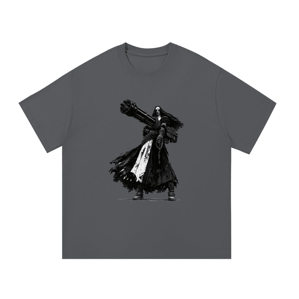 0 Holy Heavy Gunner Nun Graphic Essential Cotton T-Shirt - Shirt Habit