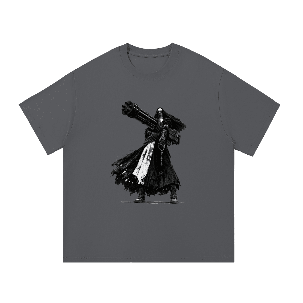 0 Holy Heavy Gunner Nun Graphic Essential Cotton T-Shirt - Shirt Habit