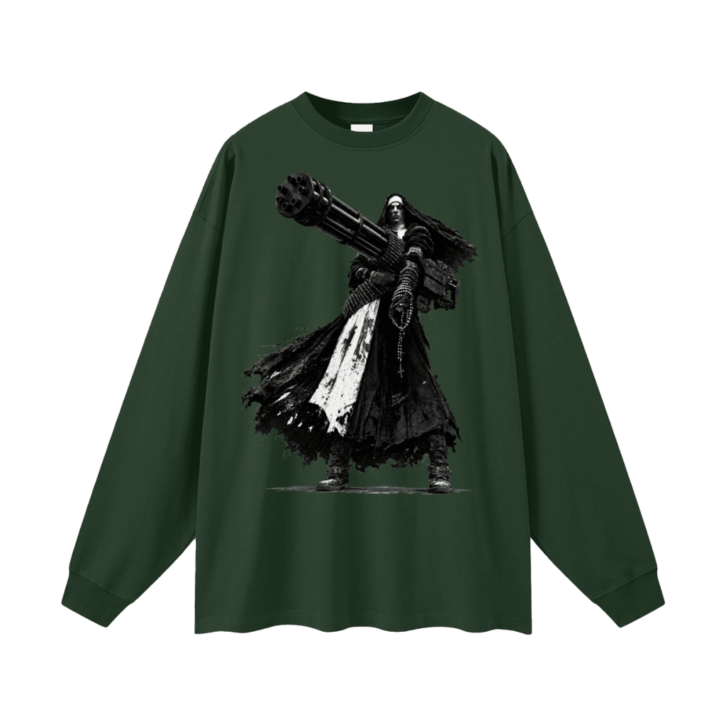 0 Holy Heavy Gunner Nun Oversized Long Sleeve T-Shirt - Shirt Habit