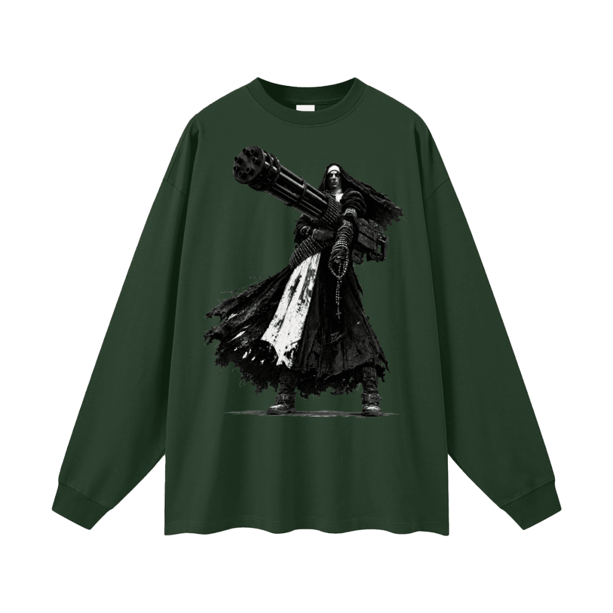 0 Holy Heavy Gunner Nun Oversized Long Sleeve T-Shirt - Shirt Habit