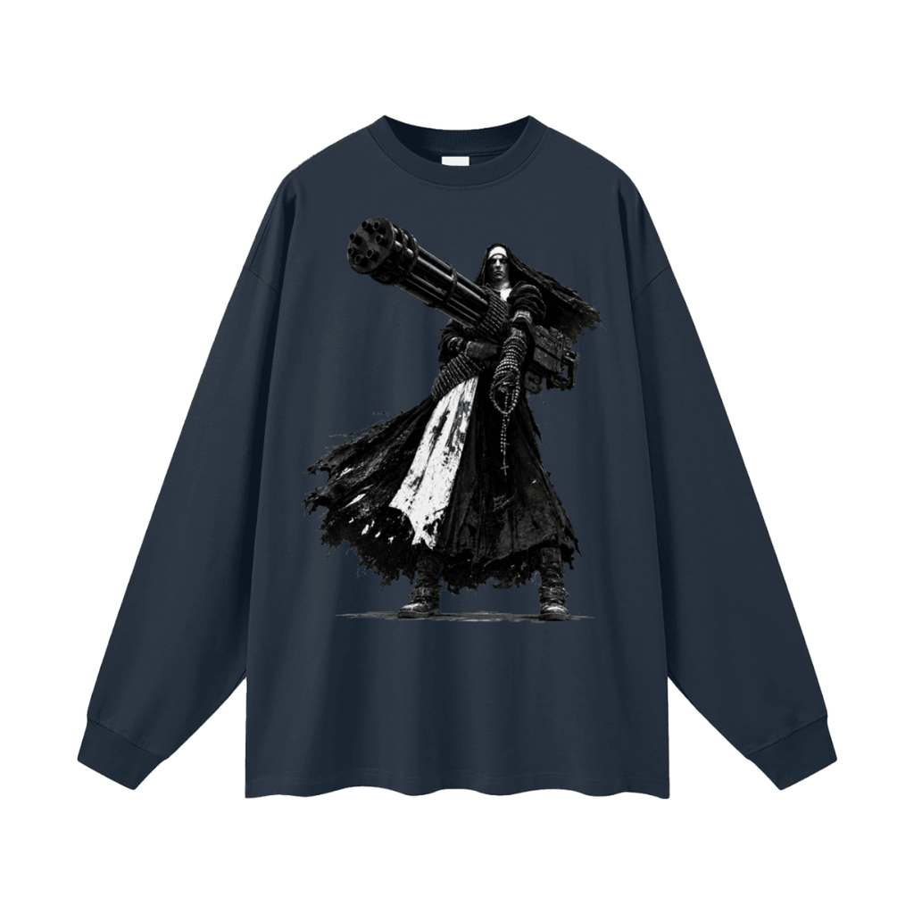 0 Holy Heavy Gunner Nun Oversized Long Sleeve T-Shirt - Shirt Habit