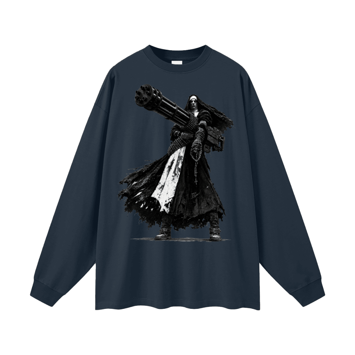 0 Holy Heavy Gunner Nun Oversized Long Sleeve T-Shirt - Shirt Habit