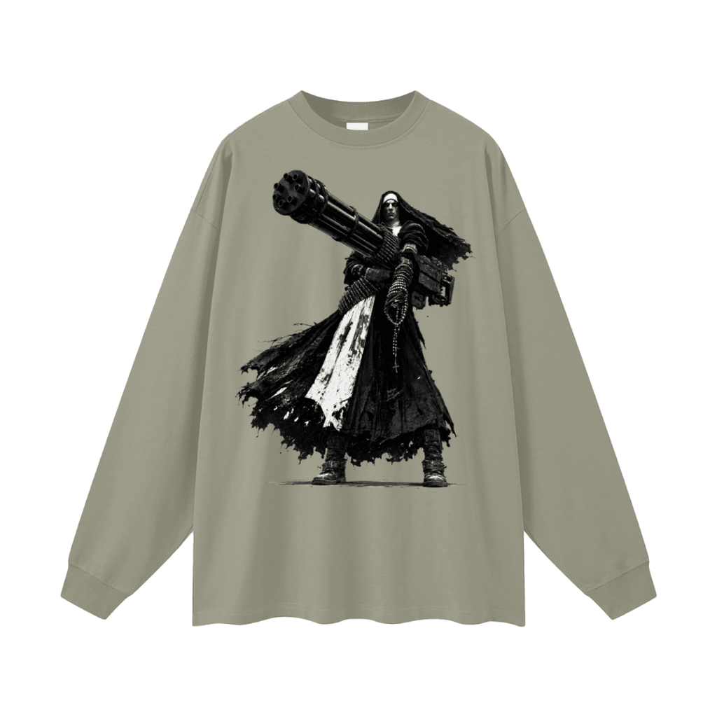 0 Holy Heavy Gunner Nun Oversized Long Sleeve T-Shirt - Shirt Habit