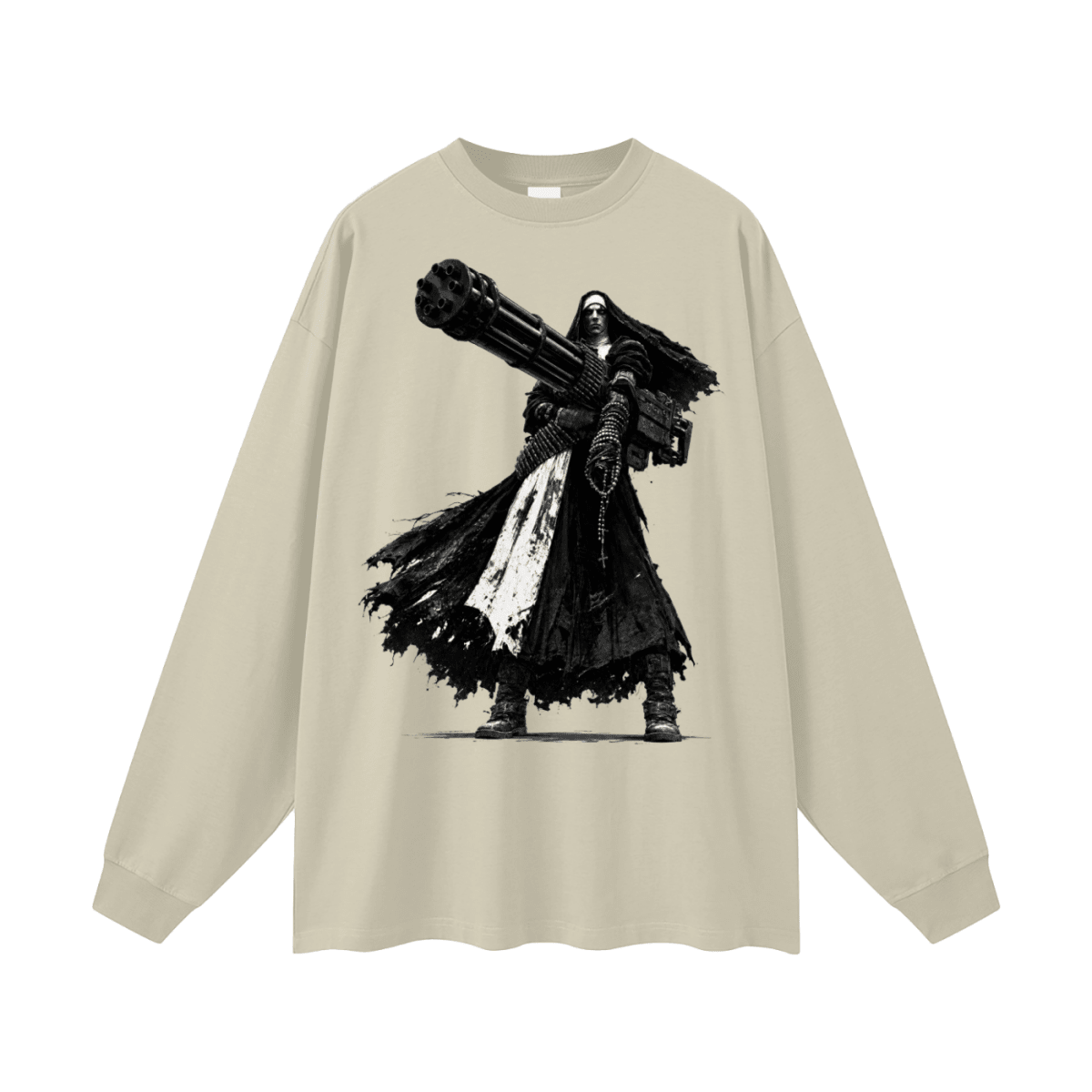 0 Holy Heavy Gunner Nun Oversized Long Sleeve T-Shirt - Shirt Habit