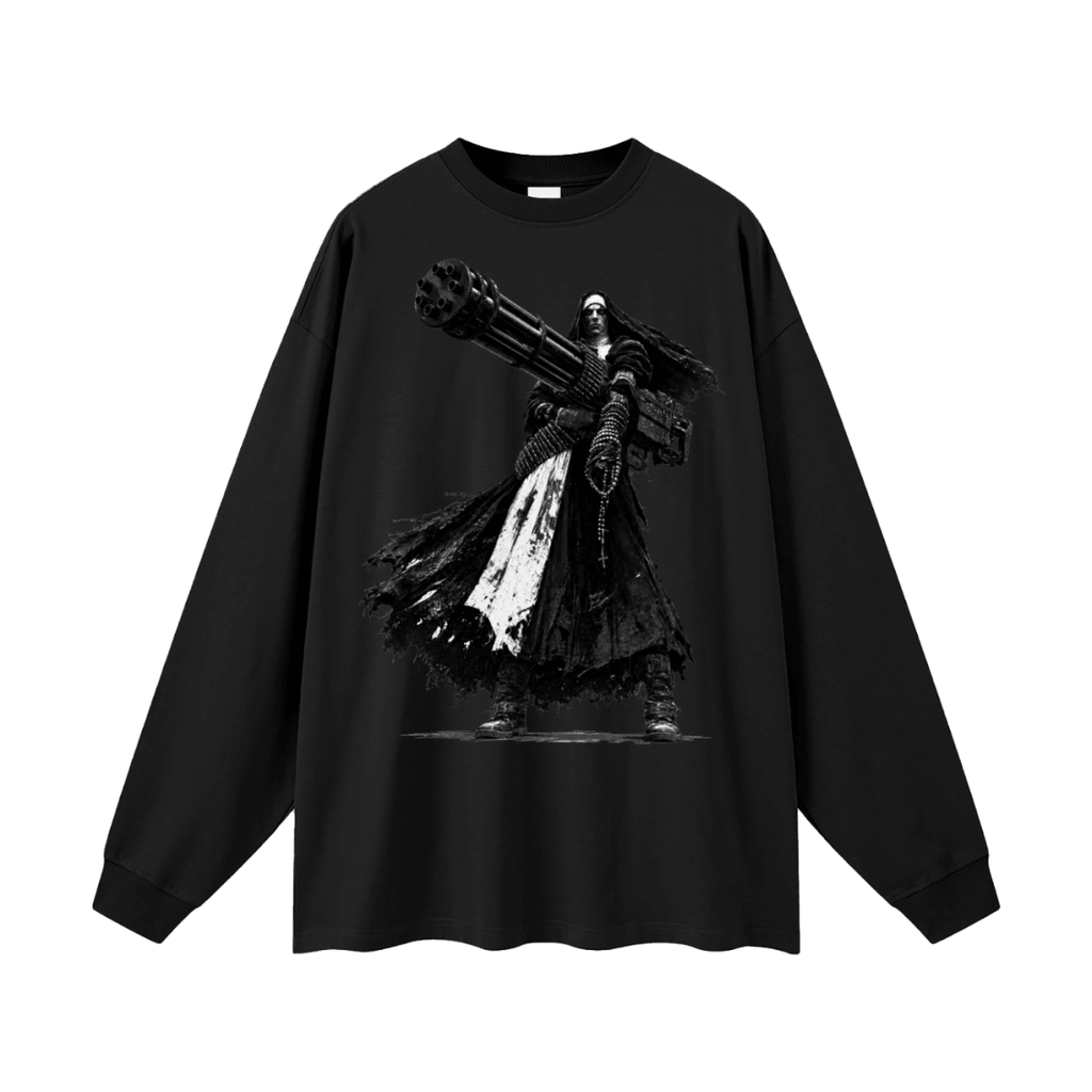 0 Holy Heavy Gunner Nun Oversized Long Sleeve T-Shirt - Shirt Habit