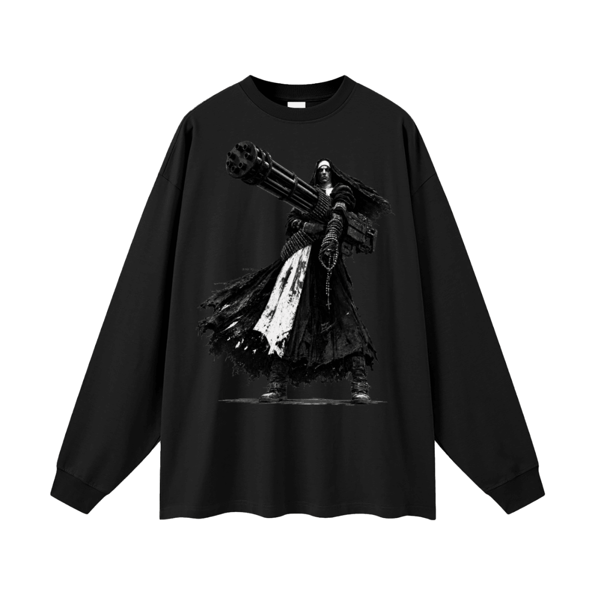 0 Holy Heavy Gunner Nun Oversized Long Sleeve T-Shirt - Shirt Habit