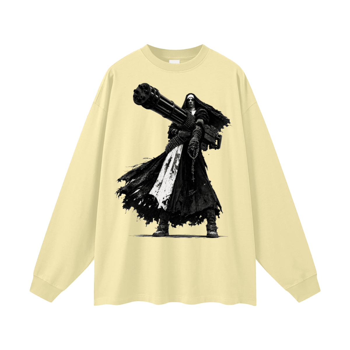 0 Holy Heavy Gunner Nun Oversized Long Sleeve T-Shirt - Shirt Habit