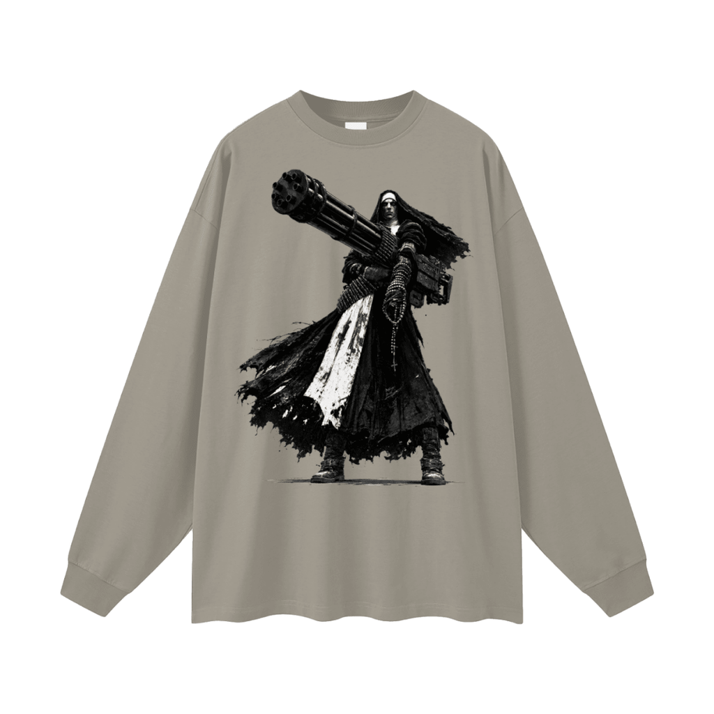 0 Holy Heavy Gunner Nun Oversized Long Sleeve T-Shirt - Shirt Habit