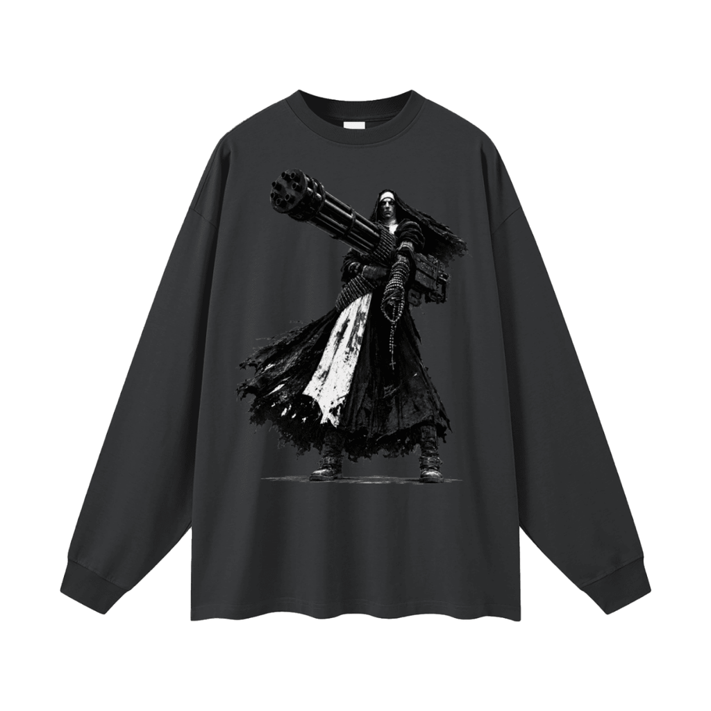 0 Holy Heavy Gunner Nun Oversized Long Sleeve T-Shirt - Shirt Habit