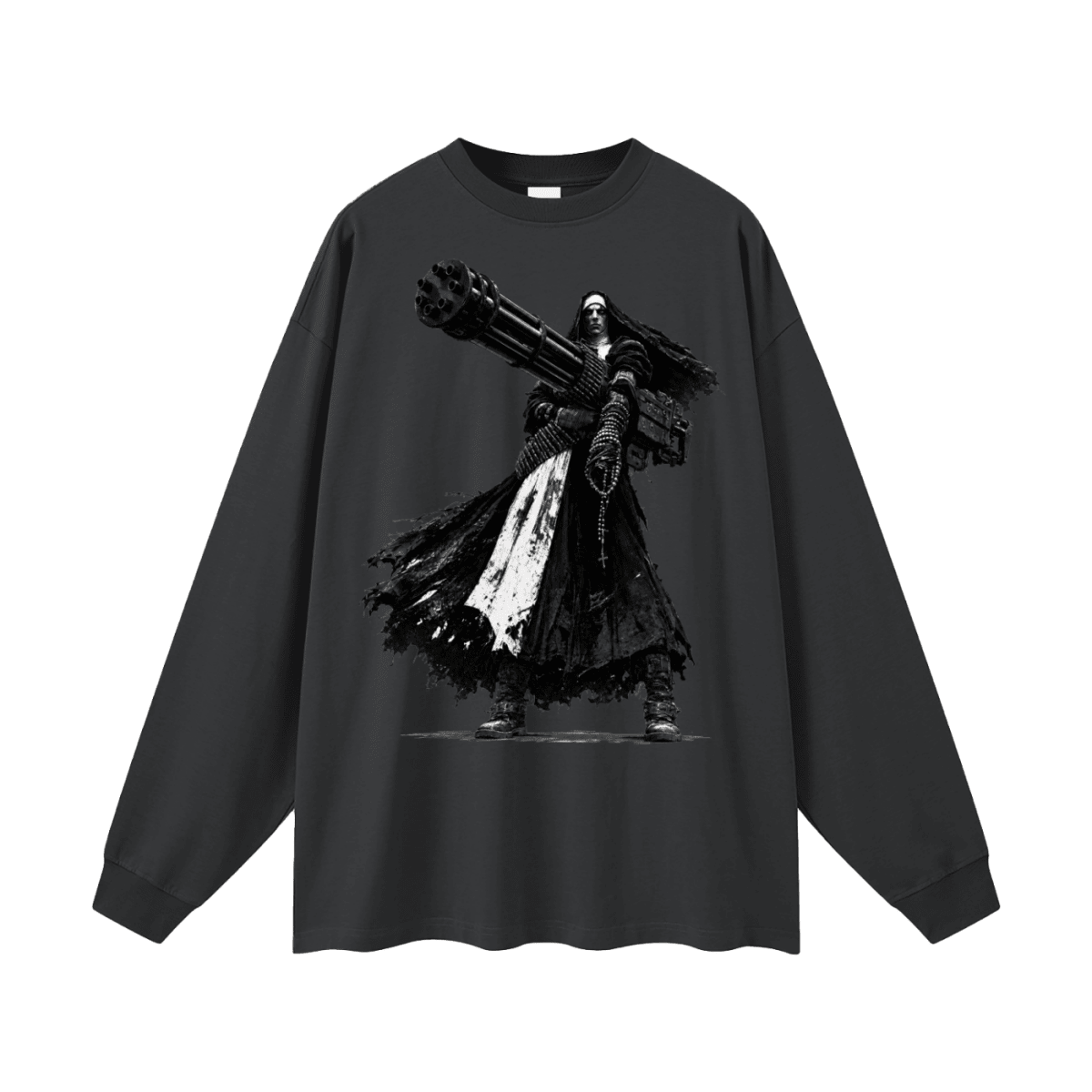 0 Holy Heavy Gunner Nun Oversized Long Sleeve T-Shirt - Shirt Habit
