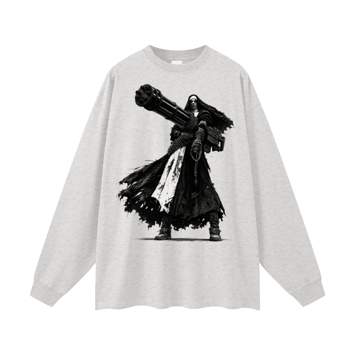 0 Holy Heavy Gunner Nun Oversized Long Sleeve T-Shirt - Shirt Habit