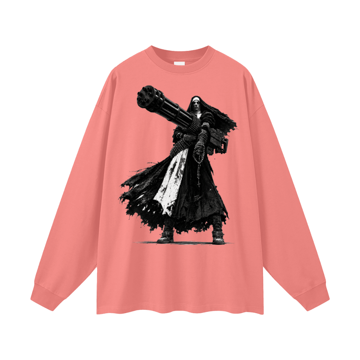 0 Holy Heavy Gunner Nun Oversized Long Sleeve T-Shirt - Shirt Habit