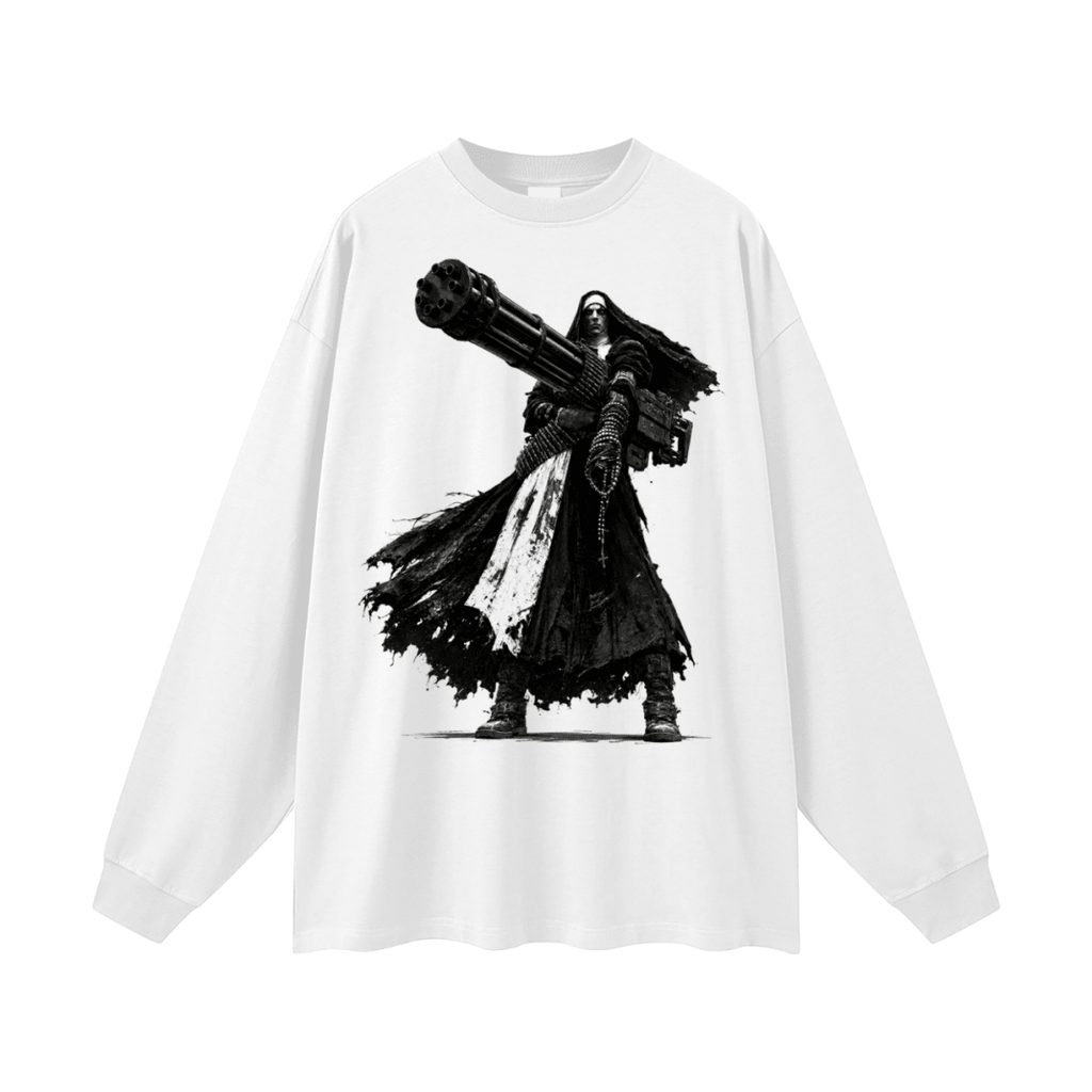 0 Holy Heavy Gunner Nun Oversized Long Sleeve T-Shirt - Shirt Habit