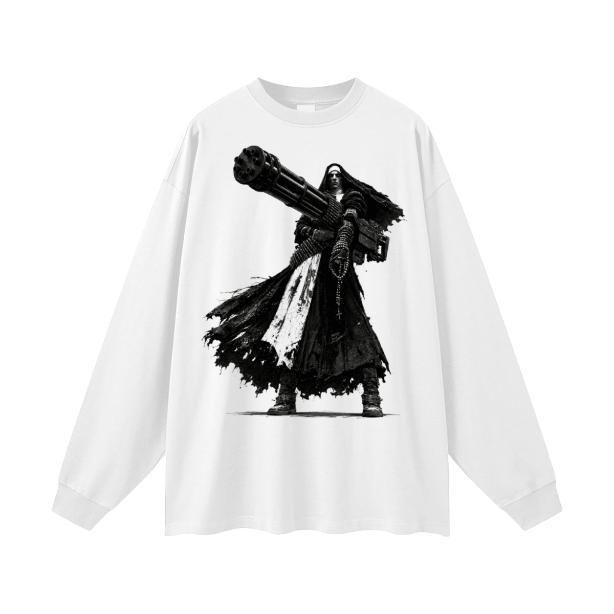 0 Holy Heavy Gunner Nun Oversized Long Sleeve T-Shirt - Shirt Habit