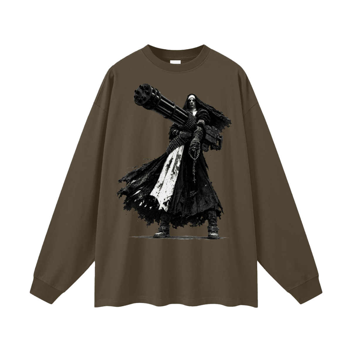 0 Holy Heavy Gunner Nun Oversized Long Sleeve T-Shirt - Shirt Habit