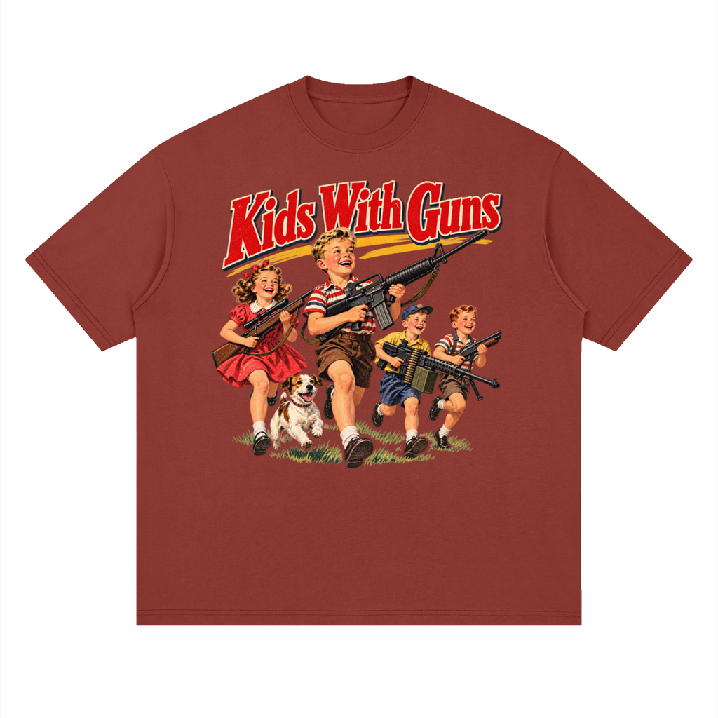 Kids With Guns Vintage 1950s Streetwear Loose Drop Shoulder T-Shirt