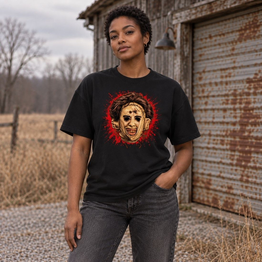 Leatherface-Inspired Mask Horror Streetwear Loose Drop Shoulder T-Shirt