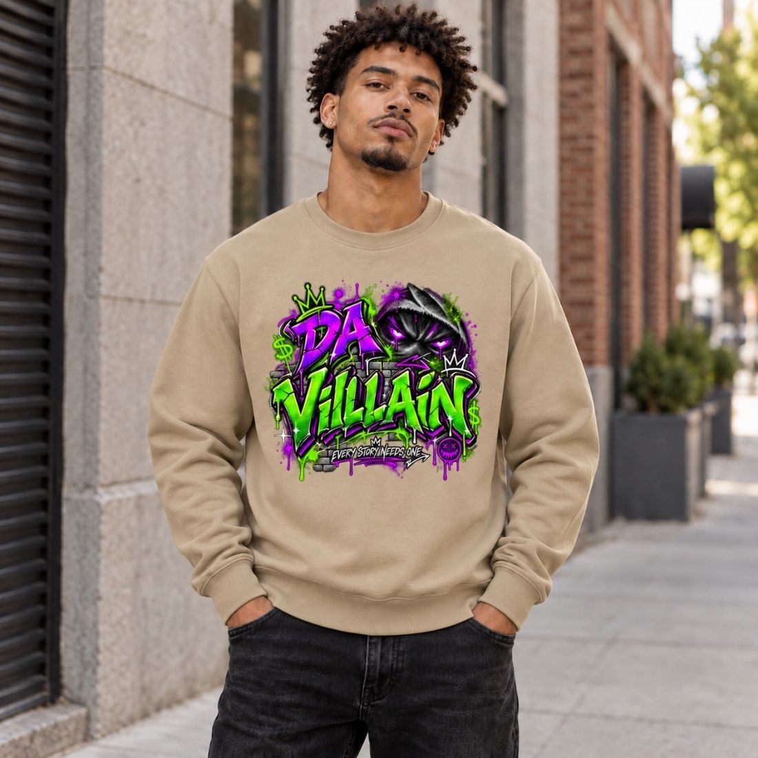Da Villain Graffiti Loose Crewneck Sweatshirt