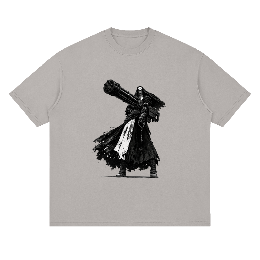 Holy Heavy Gunner Nun Streetwear Loose Drop Shoulder T-Shirt
