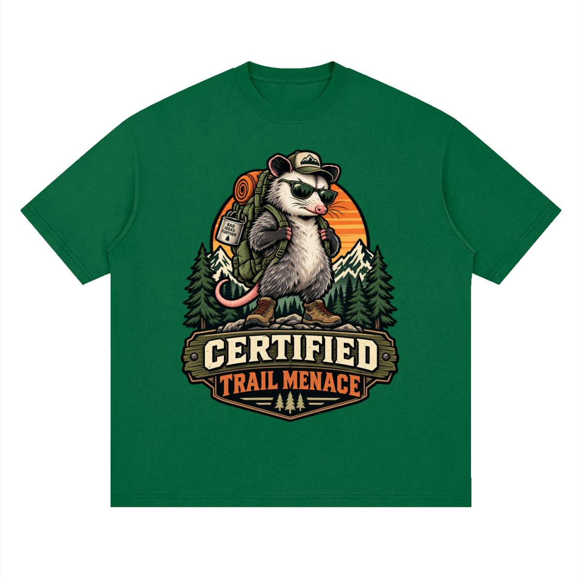 Certified Trail Menace Possum Hiking Streetwear Loose Drop Shoulder T-Shirt