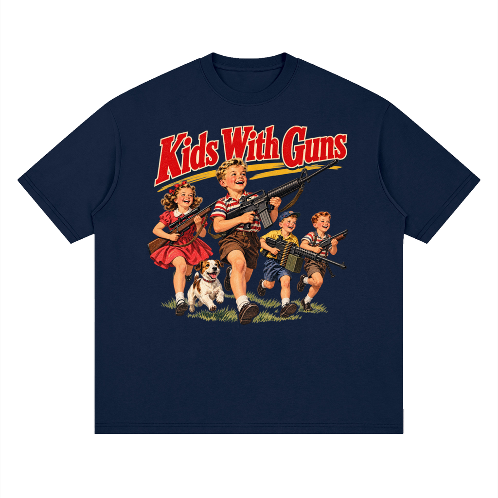 Kids With Guns Vintage 1950s Streetwear Loose Drop Shoulder T-Shirt