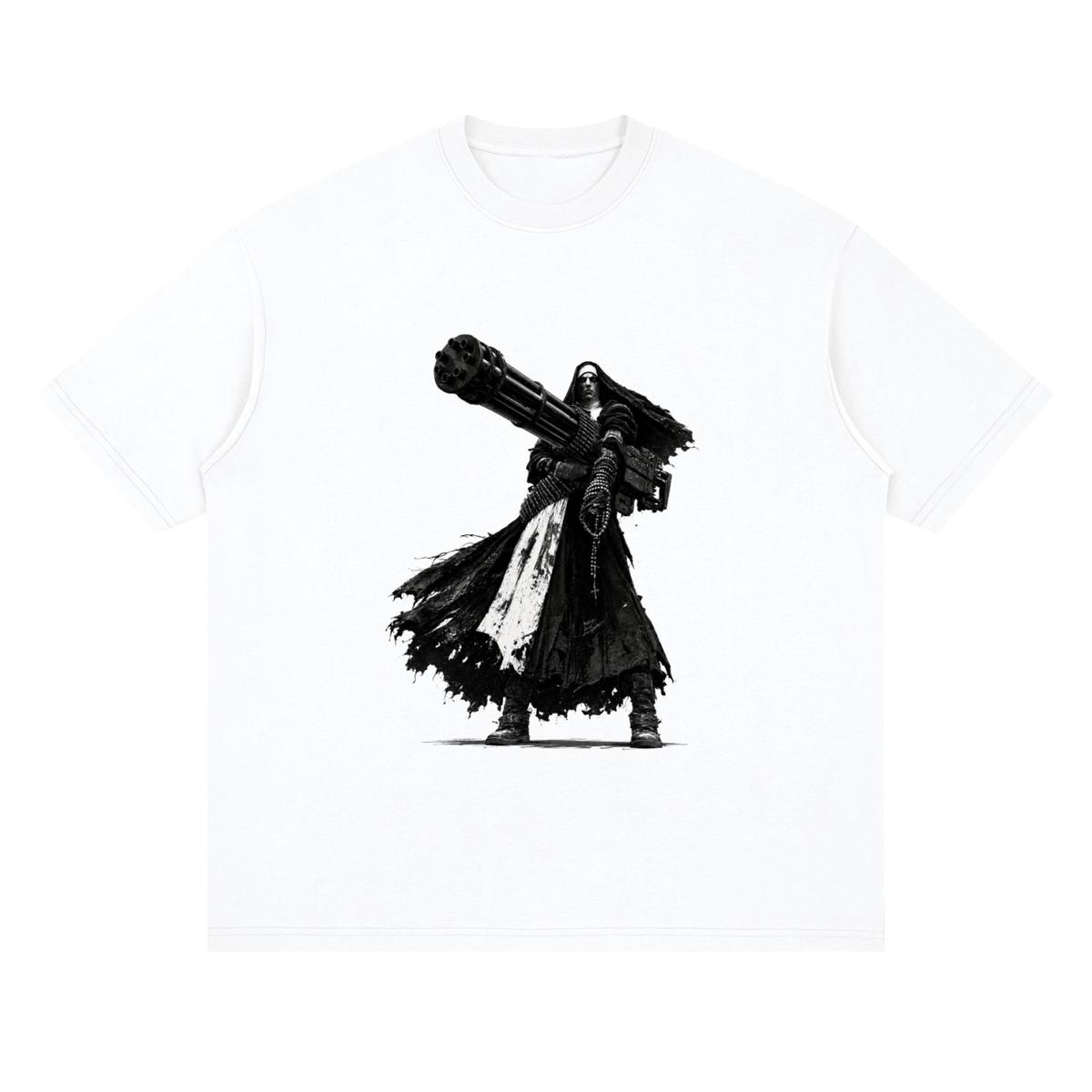 Holy Heavy Gunner Nun Streetwear Loose Drop Shoulder T-Shirt