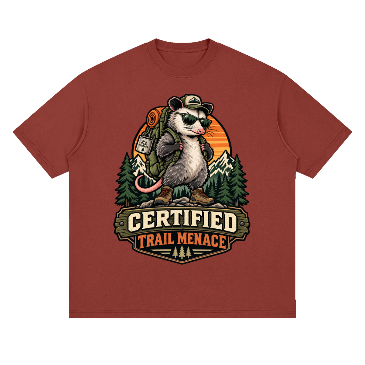 Certified Trail Menace Possum Hiking Streetwear Loose Drop Shoulder T-Shirt