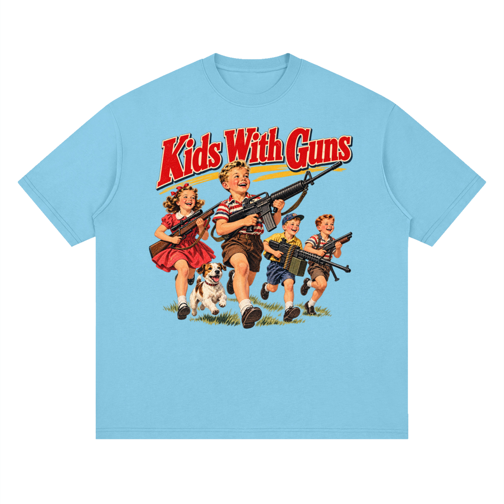 Kids With Guns Vintage 1950s Streetwear Loose Drop Shoulder T-Shirt