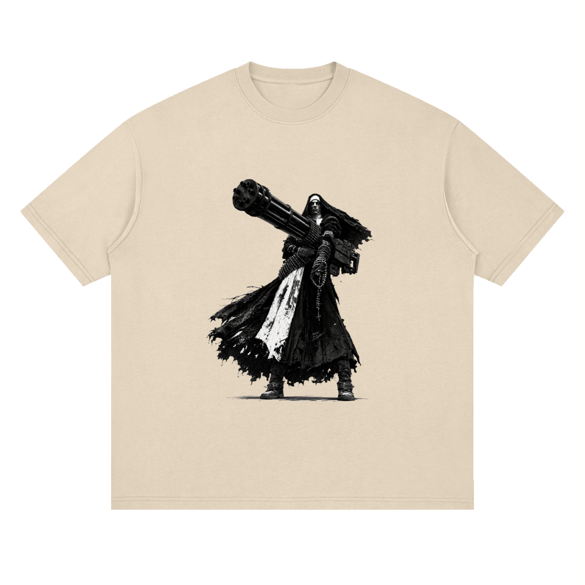 Holy Heavy Gunner Nun Streetwear Loose Drop Shoulder T-Shirt