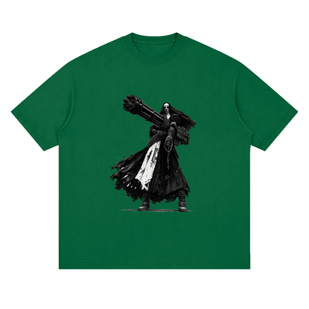 Holy Heavy Gunner Nun Streetwear Loose Drop Shoulder T-Shirt