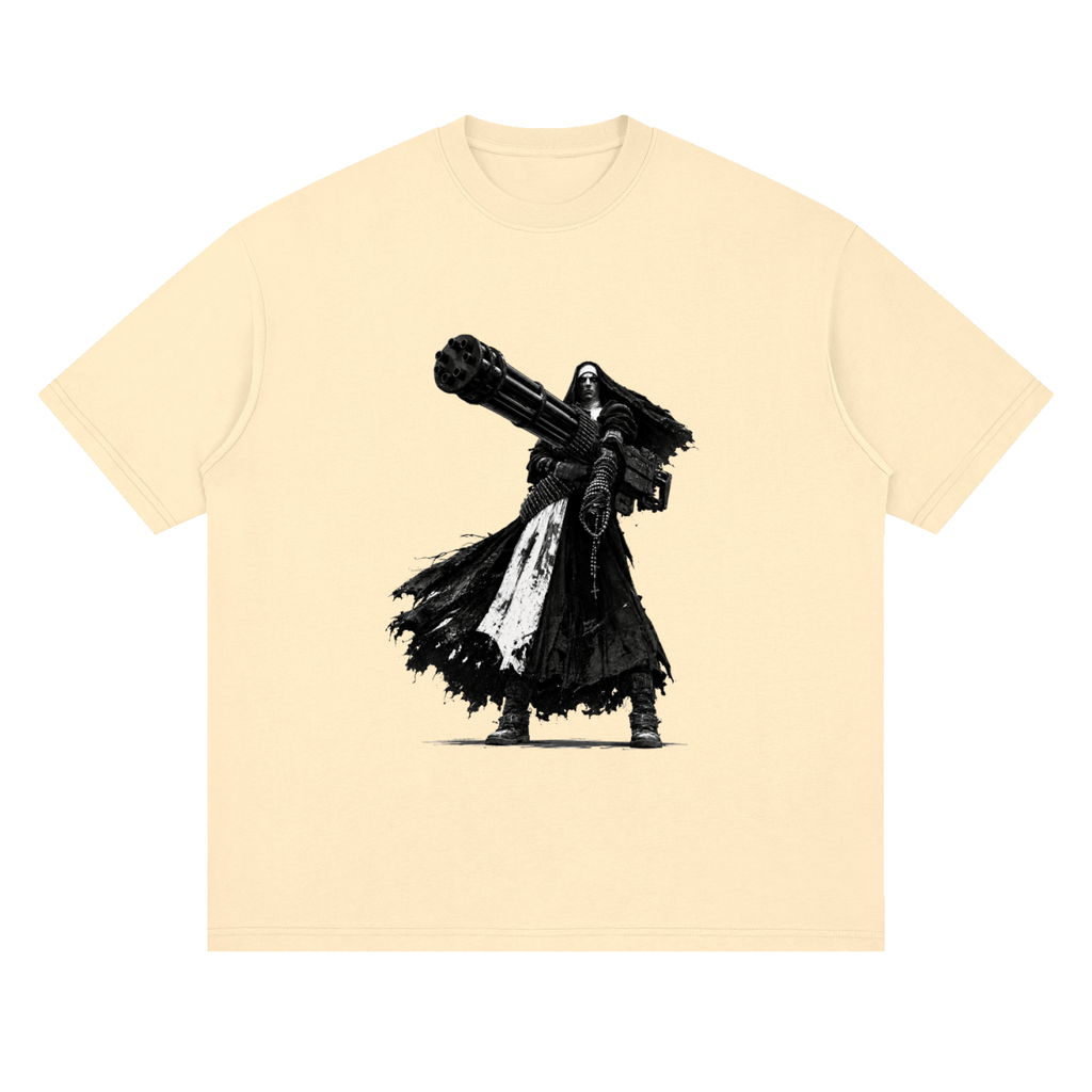 Holy Heavy Gunner Nun Streetwear Loose Drop Shoulder T-Shirt