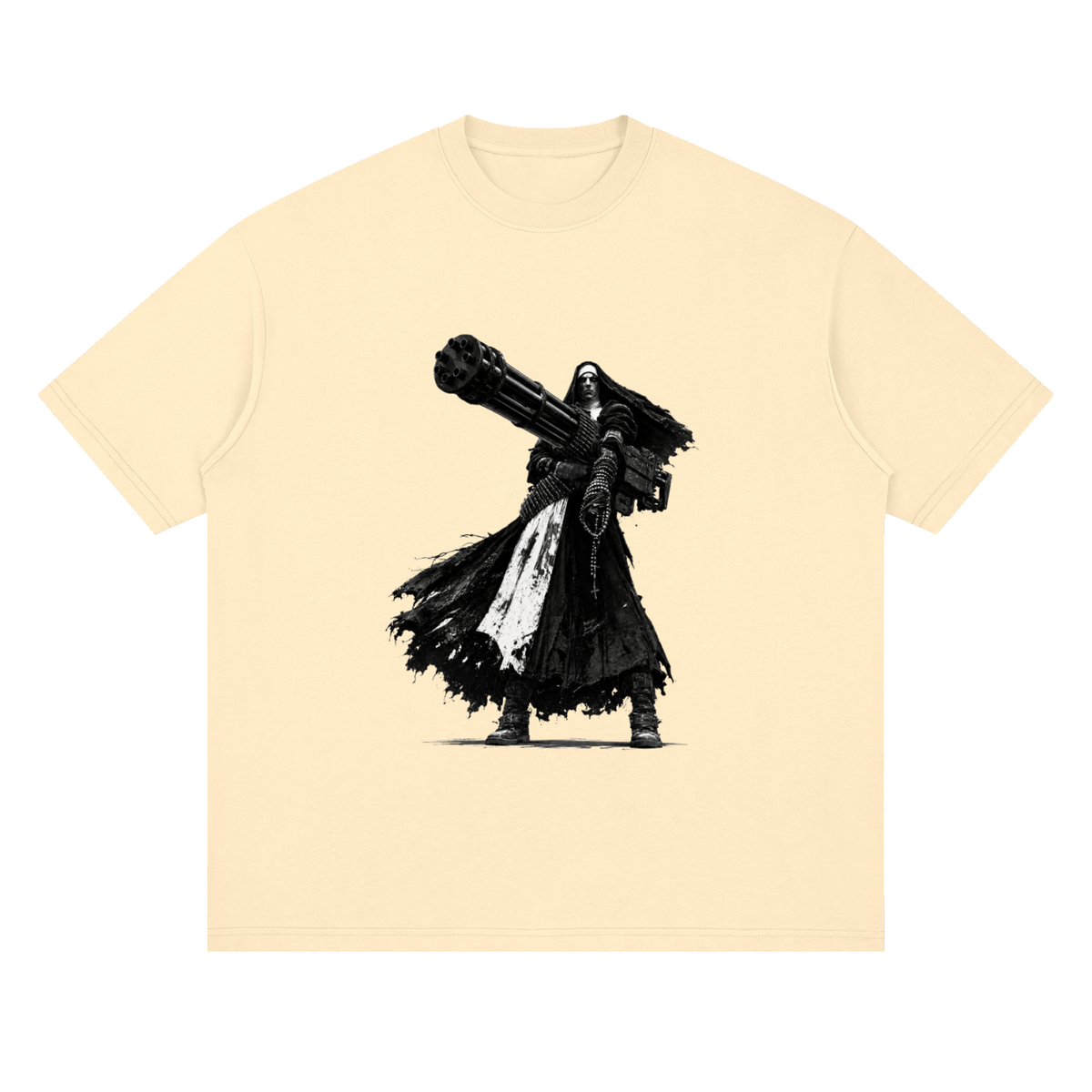 Holy Heavy Gunner Nun Streetwear Loose Drop Shoulder T-Shirt