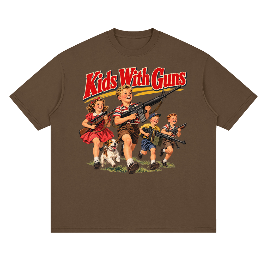 Kids With Guns Vintage 1950s Streetwear Loose Drop Shoulder T-Shirt