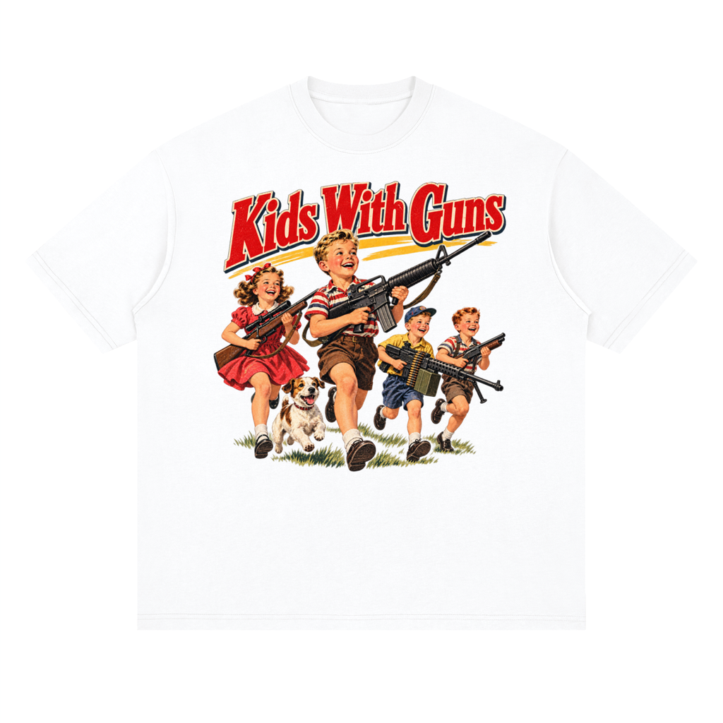 Kids With Guns Vintage 1950s Streetwear Loose Drop Shoulder T-Shirt