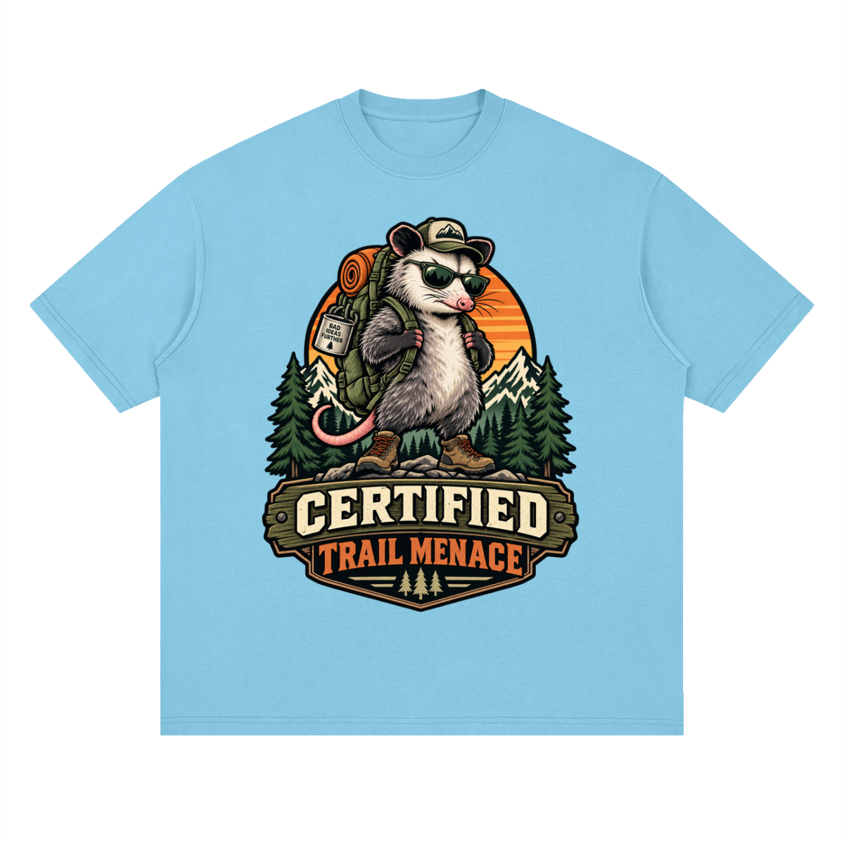 Certified Trail Menace Possum Hiking Streetwear Loose Drop Shoulder T-Shirt